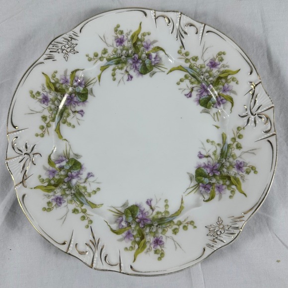 Other - ANTQ Carl Tielsch CT Altwasser Germany Porcelain Plates Purple Violets 4 set 8"